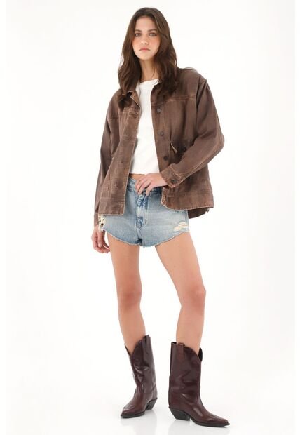 Tennis Abrigo Oversize En Dril Café Para Mujer