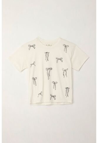 Camiseta Básica Estampada Con Apliques Crudo Para Niña Tennis