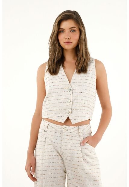 Tennis Chaleco En Tweed Con Botones Para Mujer