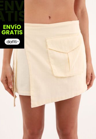 Falda Short Crudo De Apariencia Lino Para Mujer Tennis