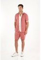 Camisa Manga Corta En 100% Lino Naranja Para Hombre de Tennis