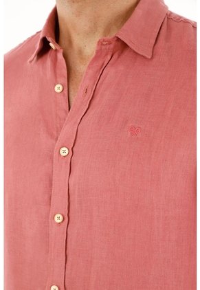 Camisa Manga Corta En 100% Lino Naranja Para Hombre