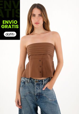 Tennis Camisa Strapless De Botones Café Para Mujer Tennis