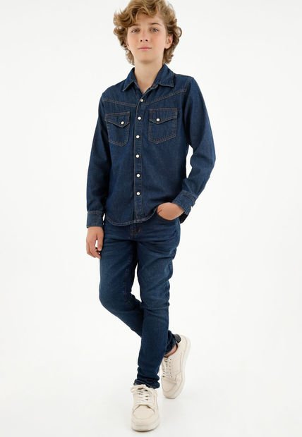 Camisa Western Azul Para Niño