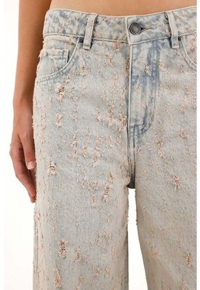 Tennis Jean Wide Leg De Tiro Alto Con Desgastes Y Textura Para Mujer