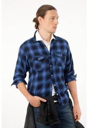 Tennis Camisa Leñadora A Cuadros Azul Para Hombre