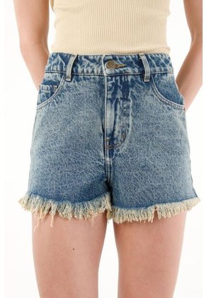 Tennis Bermuda Corta Tiro Alto Azul Para Mujer