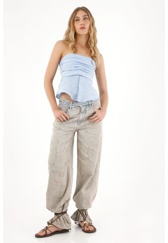 Tennis Camisa Strapless En 100% Lino Azul Para Mujer Tennis