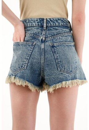 Tennis Bermuda Corta Tiro Alto Azul Para Mujer