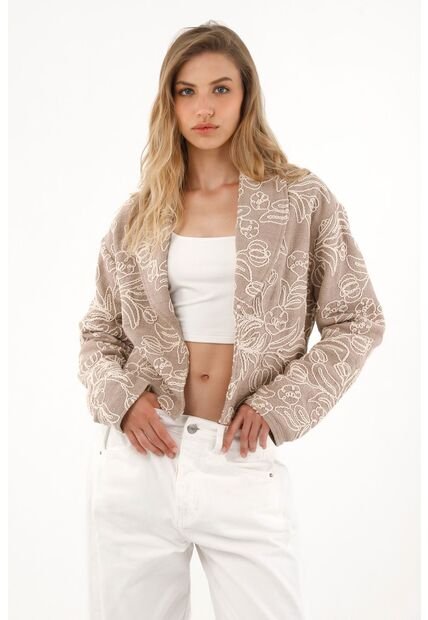 Blazer Bordado Corto Color Café Para Mujer