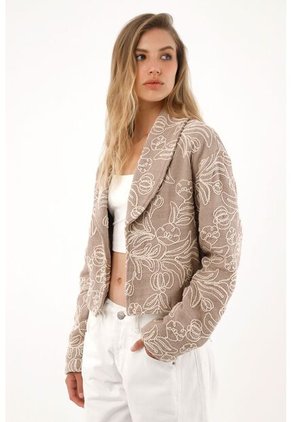 Blazer Bordado Corto Color Café Para Mujer