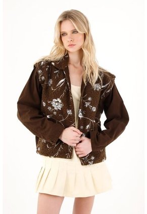 Tennis Abrigo En Tela Ovejero Con Lentejuelas Café Para Mujer