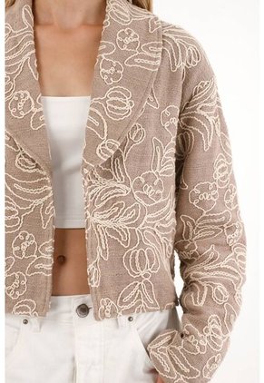 Blazer Bordado Corto Color Café Para Mujer