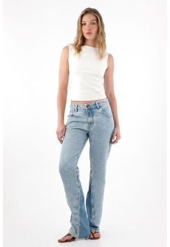 Tennis Jean Recto Tiro Medio Azul Con Cuello Definido Para Mujer Tennis