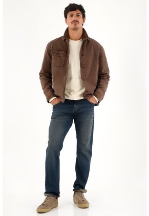Abrigo Con Cuello En Corduroy Café Para Hombre
