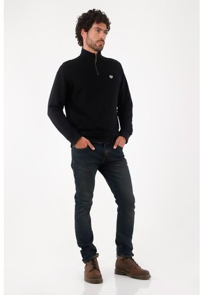 Tennis Buzo Para Hombre De Algodón Negro Regular Fit Con Cuello Alto Y Media Cremallera