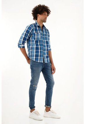 Tennis Camisa Azul Tipo Leñadora Para Hombre