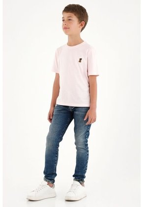 Camiseta Con Bordado Localizado Rosada Para Niño