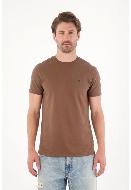 Tennis Camiseta Manga Corta Con Raqueta Bordada Café Para Hombre
