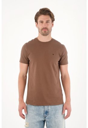 Tennis Camiseta Manga Corta Con Raqueta Bordada Café Para Hombre