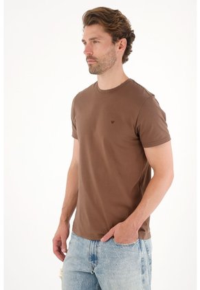 Tennis Camiseta Manga Corta Con Raqueta Bordada Café Para Hombre