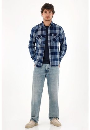 Tennis Camisa Leñadora Con Bolsillos Azul Para Hombre