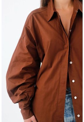 Tennis Camisa Para Mujer Algodón Marrón Corte Holgado Con Mangas Abullonadas