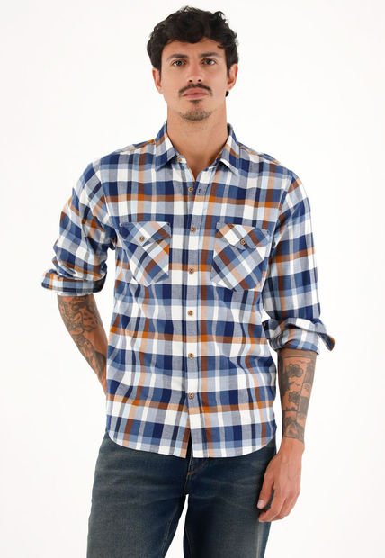 Camisa Leñadora Con Botones En Madera Azul Para Hombre