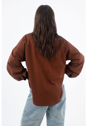 Tennis Camisa Para Mujer Algodón Marrón Corte Holgado Con Mangas Abullonadas