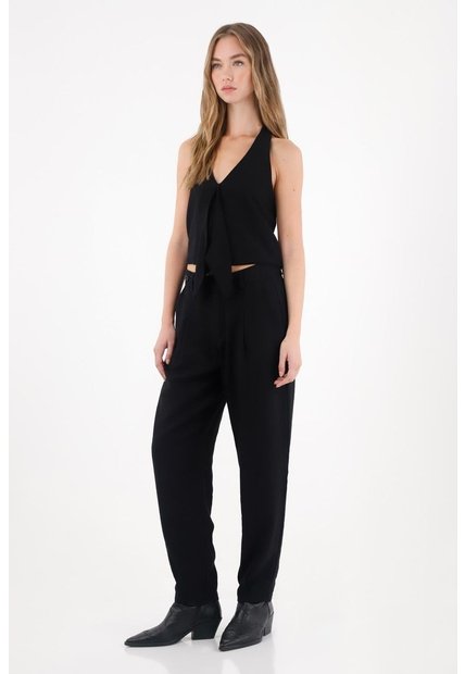 Tennis Pantalón De Tela Fluida Semi Ajustada Negro Para Mujer