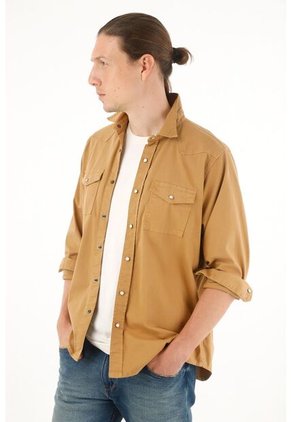 Camisa Café Manga Larga Para Hombre