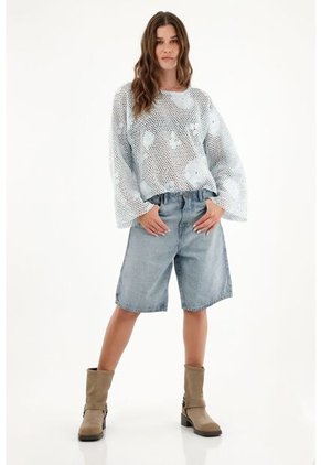 Buzo Tipo Malla Con Efecto Brillo Para Mujer