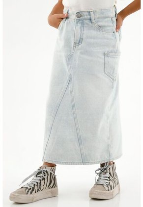 Falda Azul Con Corte Asimétrico Para Niña