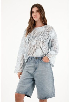 Buzo Tipo Malla Con Efecto Brillo Para Mujer