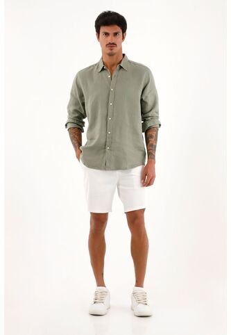 Tennis Camisa Verde Manga Larga En Lino 100% Para Hombre Tennis