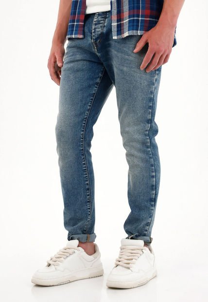 Jean Skinny Tiro Medio Azul Medio Para Hombre