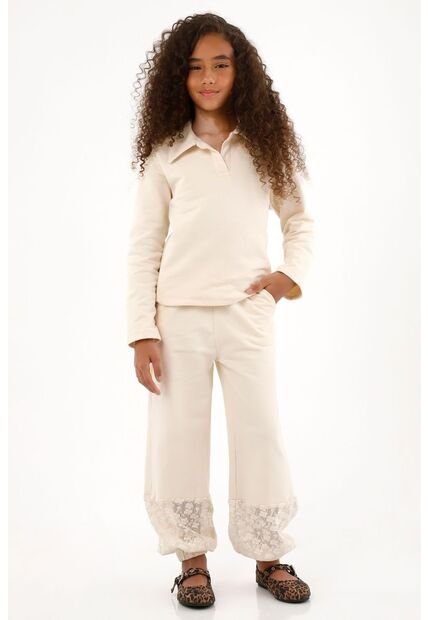 Pantalón Jogger Con Detalles De Encaje Crudo Para Niña