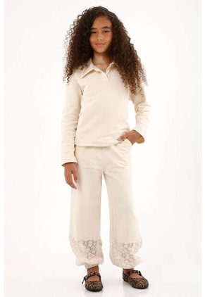 Pantalón Jogger Con Detalles De Encaje Crudo Para Niña