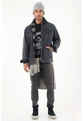 Tennis Chaqueta Tipo Trucker Efecto Cuero Para Hombre