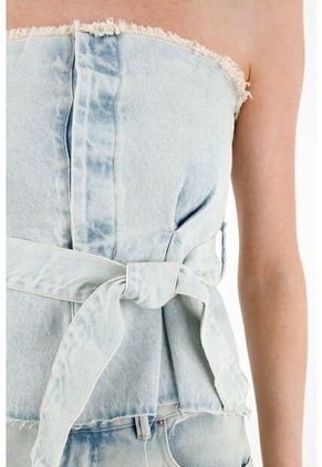 Tennis Camisa Strapless En Demin Azul Para Mujer