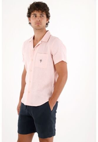 Camisa En 100% Lino Rosada Para Hombre Tennis