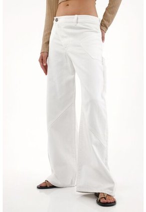 Tennis Jean Wide Leg Con Bolsillos Asimétricos Blanco Para Mujer
