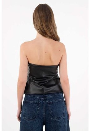 Tennis Camisa Strapless En Cuero Sintético Negra Para Mujer