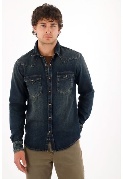 Tennis Camisa En Denim Azul Para Hombre