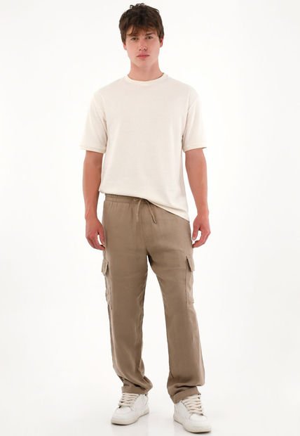 Pantalón En 100% Lino Bota Recta Gris Para Hombre