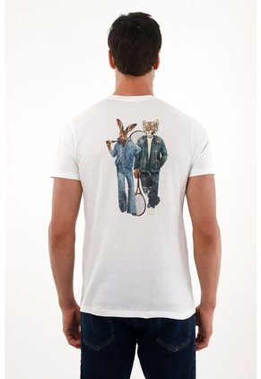 Tennis Camiseta Con Cuello Redondo Estampada Blanca Para Hombre