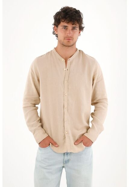 Tennis Camisa En 100% Lino Café Con Diseño Limpio Para Hombre Con Acabado único