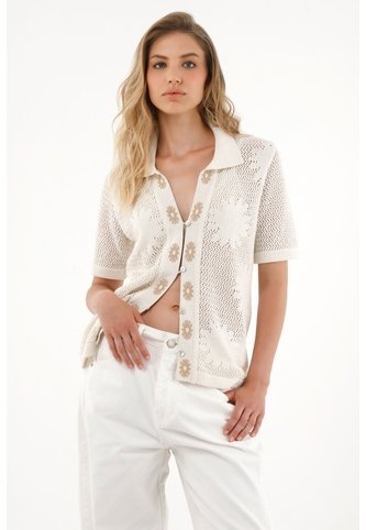 Tennis Camisa Crudo Tejida Con Diseño De Flores Para Mujer Tennis