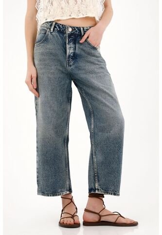 Tennis Jean Recto Con Ajuste De Botones Azul Para Mujer Tennis