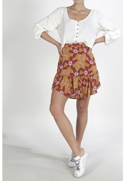 Falda Para Mujer Tennis, Plana Y Estampado De Flores Rojas